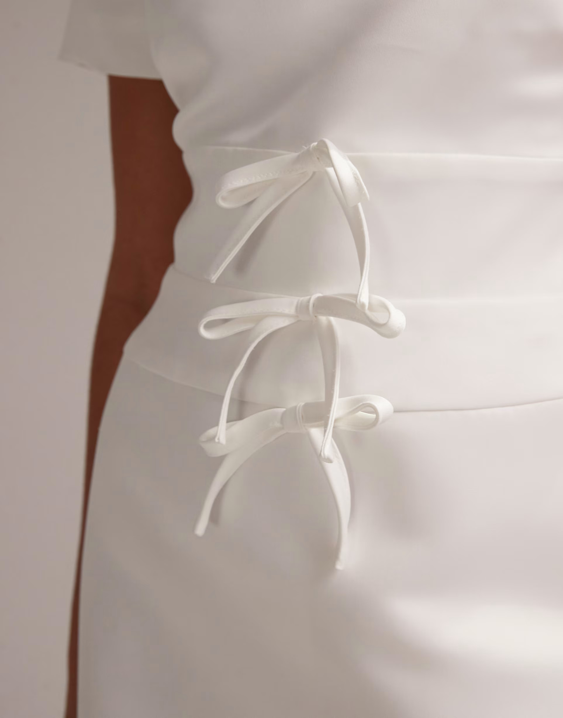 ASOS DESIGN structured satin mini dress with bow detail in ivory | ASOS (Global)