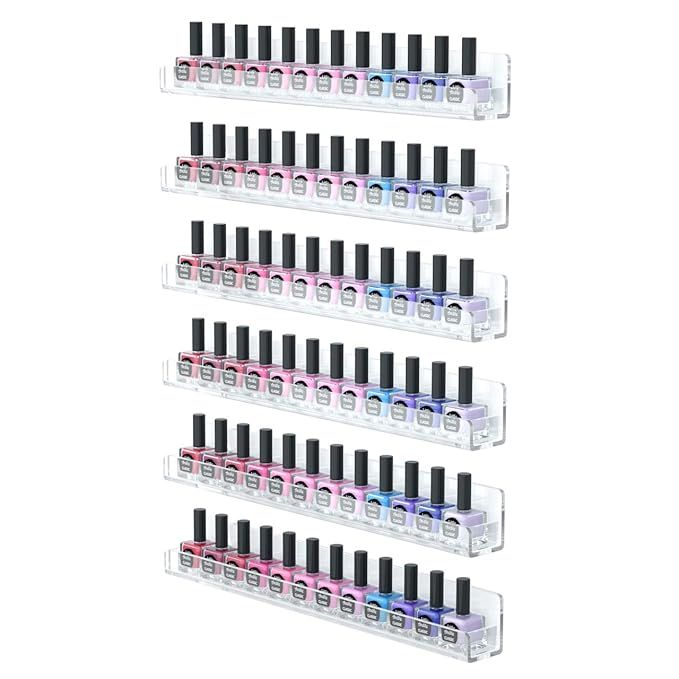 FEMELI Nail Polish Wall Rack 6 Shelves,Clear Acrylic Nail Polish Holder Organizer for 66-90 Bottl... | Amazon (US)