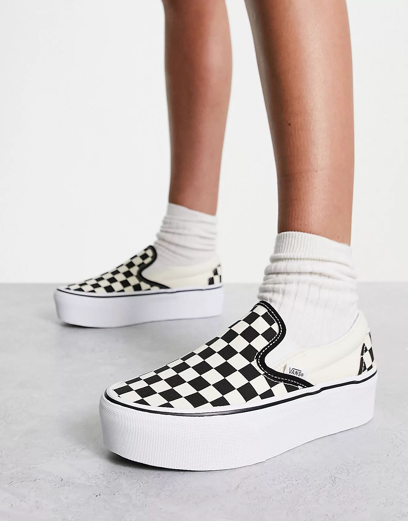 Vans Classic Slip-On Stackform checkerboard sneakers in black and white | ASOS (Global)