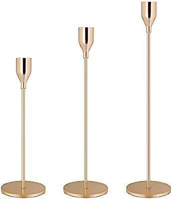 ecoolda Gold Brass Taper Candle Holders Set of 3,Wedding & Dinning Table Decorative Candlestick H... | Amazon (US)