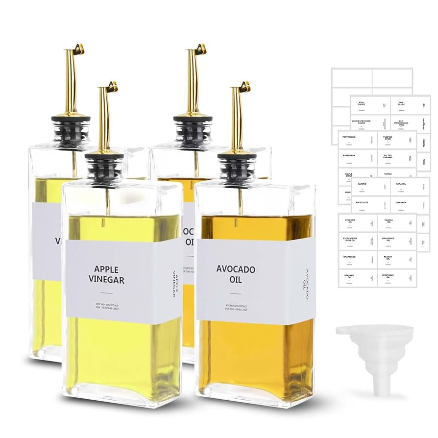 Sunal Olive Oil Dispenser,Square Set of 4 Oil Dispenser Bottle,500ml/16.9 oz Glass Oil and Vinega... | Amazon (CA)