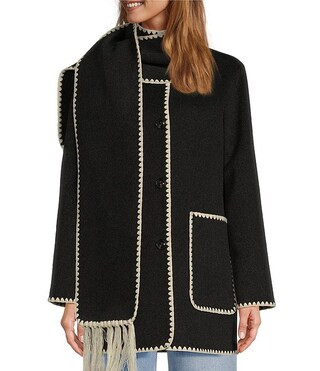 Antonio Melani Kahlani Fringe Scarf Wool Long Sleeve Jacket | Dillard's | Dillard's