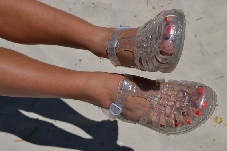Original French Jelly Shoes Silver Glitter Jelly Sandals - Etsy France | Etsy (US)