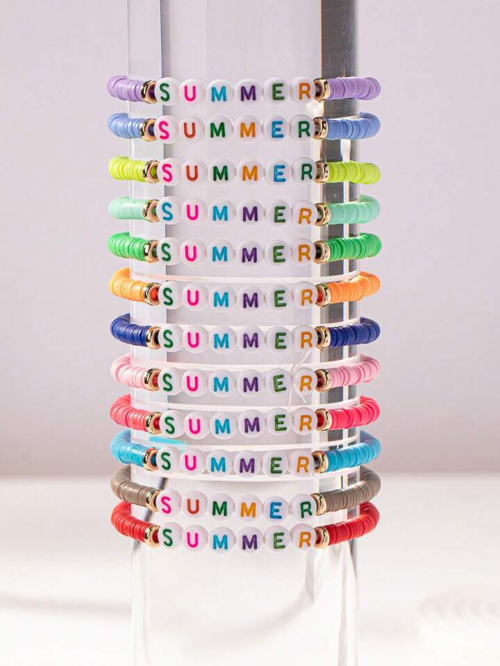 1pc Colorful Silicone Letter "SUMMER" Beaded Friendship Bracelet (Random Letter Color) | SHEIN