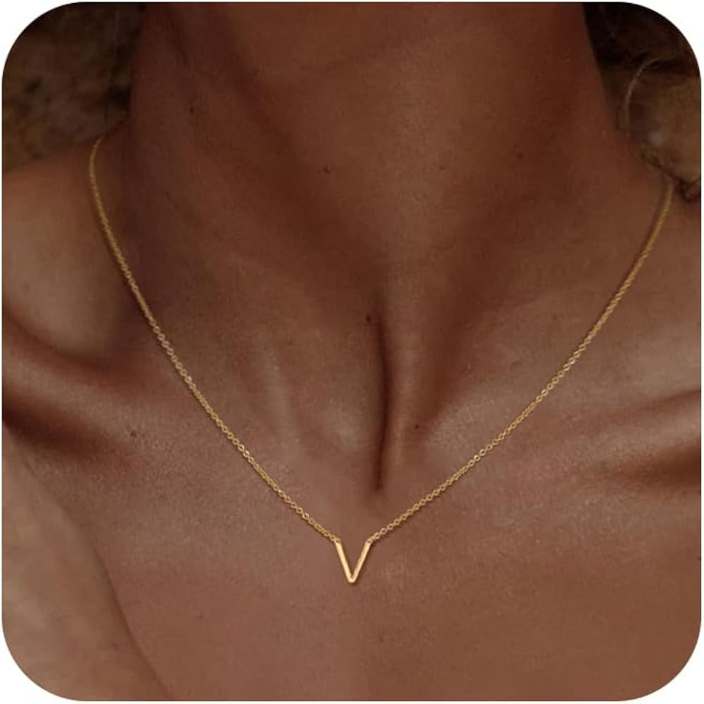 Initial necklace for Women 14k Gold Plated Dainty Letter Necklaces Tiny Cute Initial Pendant Chok... | Amazon (US)