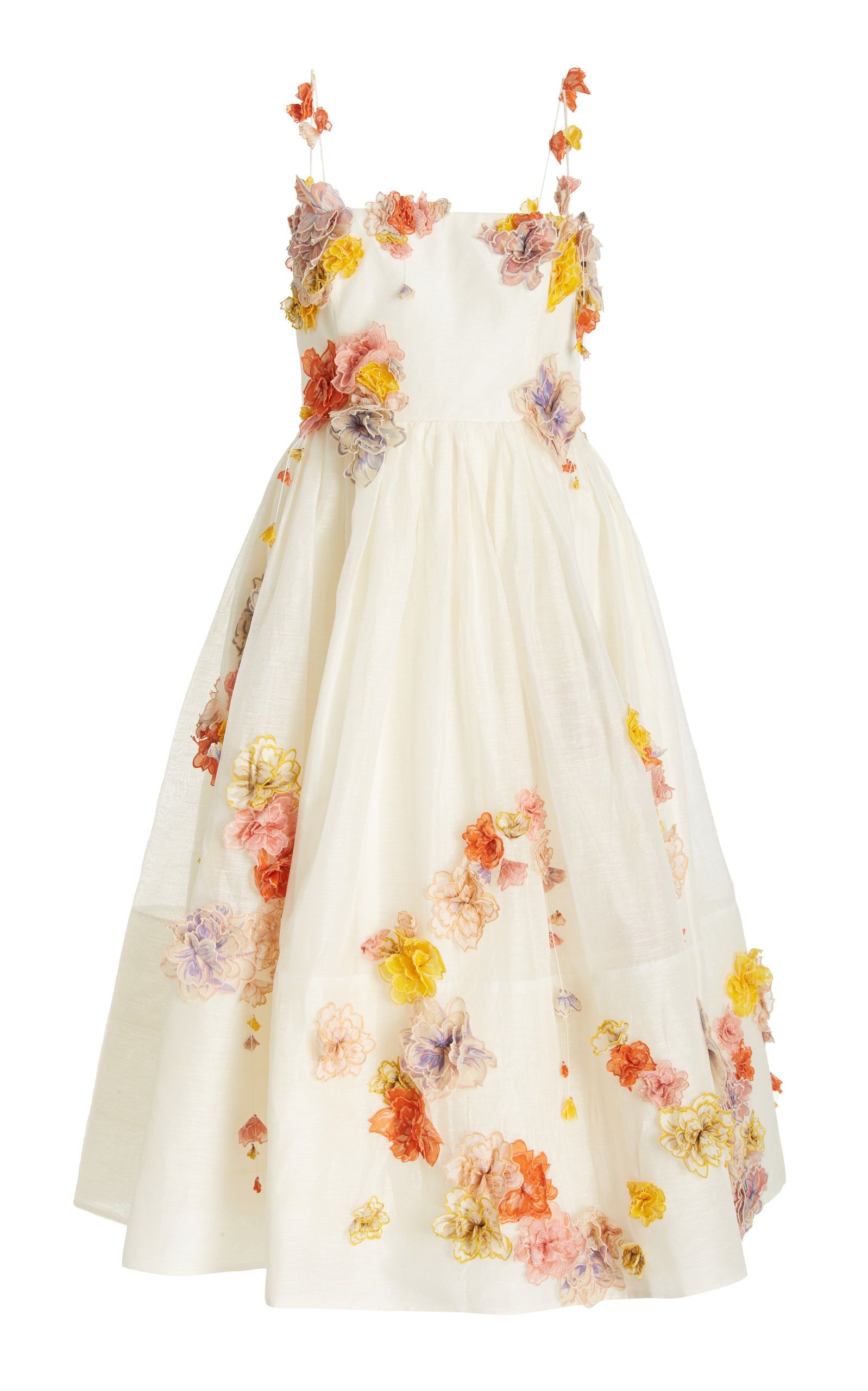 Postcard Floral-Appliqued Linen-Silk Midi Dress | Moda Operandi (Global)