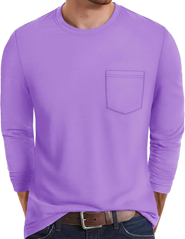 MAGNIVIT Men's Long Sleeve Cotton Shirts with Pocket Crew Neck Casual Shirt Regular Fit Solid Top Spring Fashion 2025 | Amazon (US)