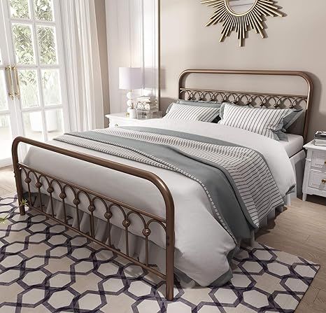 YALAXON Vintage Sturdy Queen Size Metal Bed Frame with Headboard and Footboard Basic Bed Frame No... | Amazon (US)