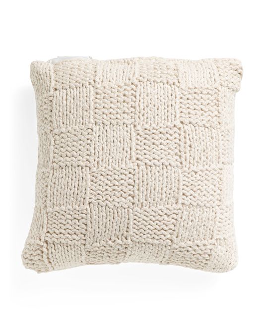 20x20 Hand Knitted Checkerboard Pillow | TJ Maxx
