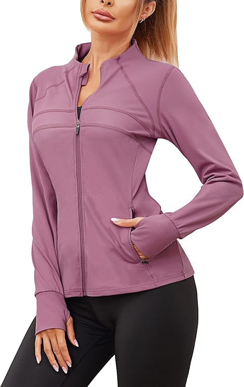 COOrun Women's Workout Running Jackets Full Zip Thumb Holes Long Sleeve Lightweight Athletic Jackets | Amazon (US)