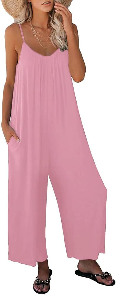 ZHUOFEI Women Casual Jumpsuits Summer Sleeveless Loose Jumpsuit Shoulder Strap Adjustable Long Pa... | Amazon (US)