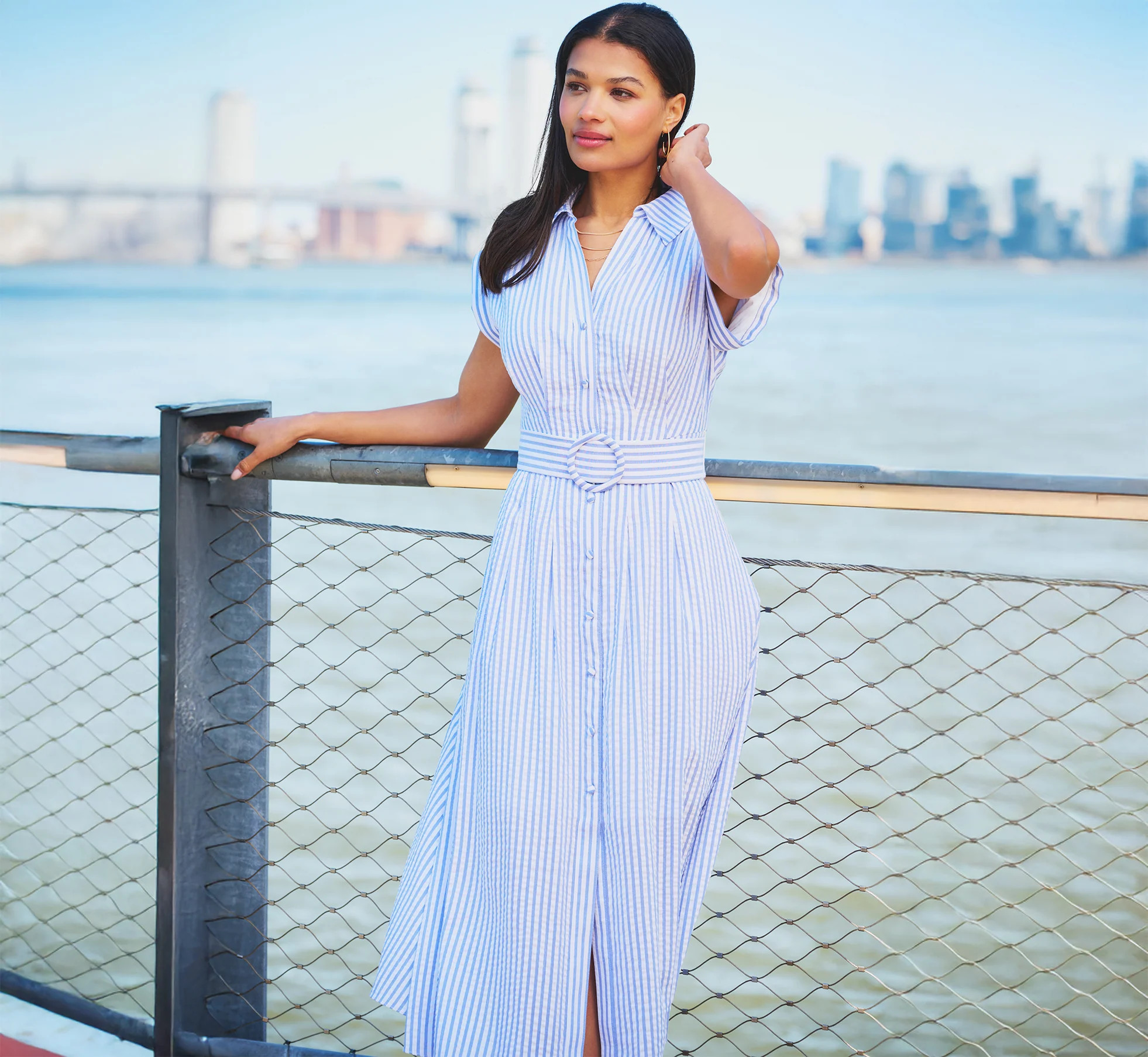 Light Blue Cap Sleeve Belted Emma Midi Dress - Adrianna Papell | Adrianna Papell
