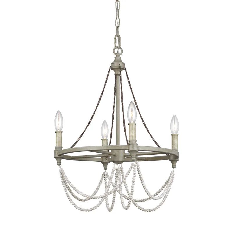 Feiss F3331/4 Beverly 4 Light 18" Wide Beaded Chandelier with Hand-Strung Wood B | Build.com, Inc.