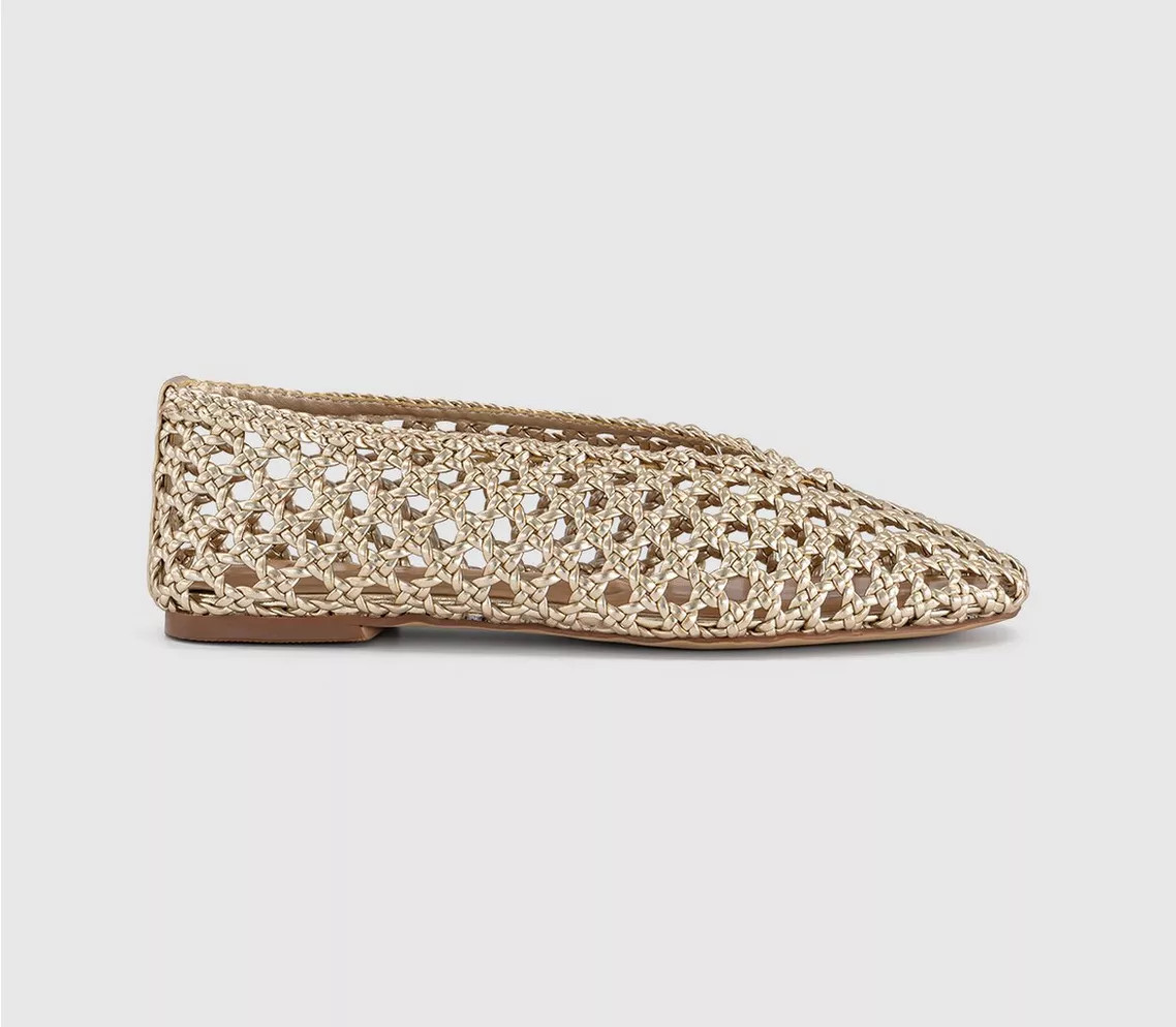 OFFICE Flawless Woven Ballerinas Gold - Flat Shoes for Women | Office Shoes (UK)