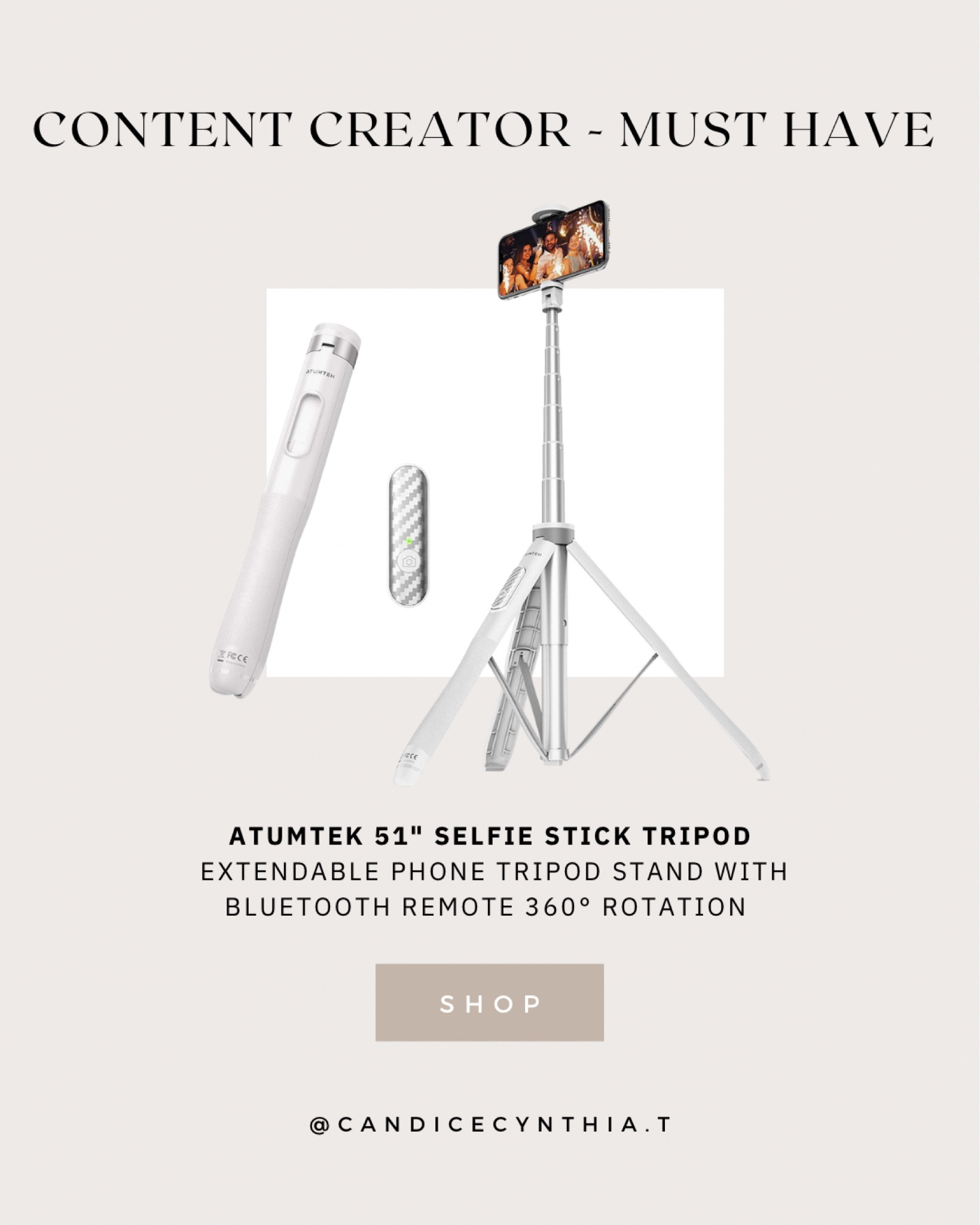 Content creator must have ✨

Favorite tripod: ATUMTEK 51" Selfie Stick Tripod

All in One Extendable Phone Tripod Stand with Bluetooth Remote 360° Rotation for iPhone and Android Phone Selfies, Video Recording, Vlogging, Live Streaming, White

Buy it, you won’t regret it 🖤

#LTKsalealert #LTKFind #LTKunder100