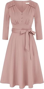 Women 50s Belted Dress V Neck A-Line Elegant Party Evening Dress | Amazon (UK)