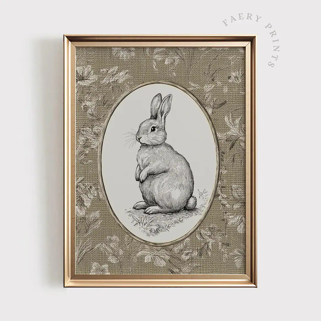 Vintage Rabbit PRINTABLE Art | Neutral Nursery Wall Decor | Farmhouse Bunny Sketch Print | Antiqu... | Etsy (US)