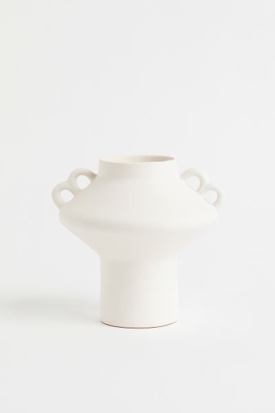 Glazed terracotta vase in a graphic design with a matt finish. Two handles at the top. Height 17 ... | H&M (US + CA)
