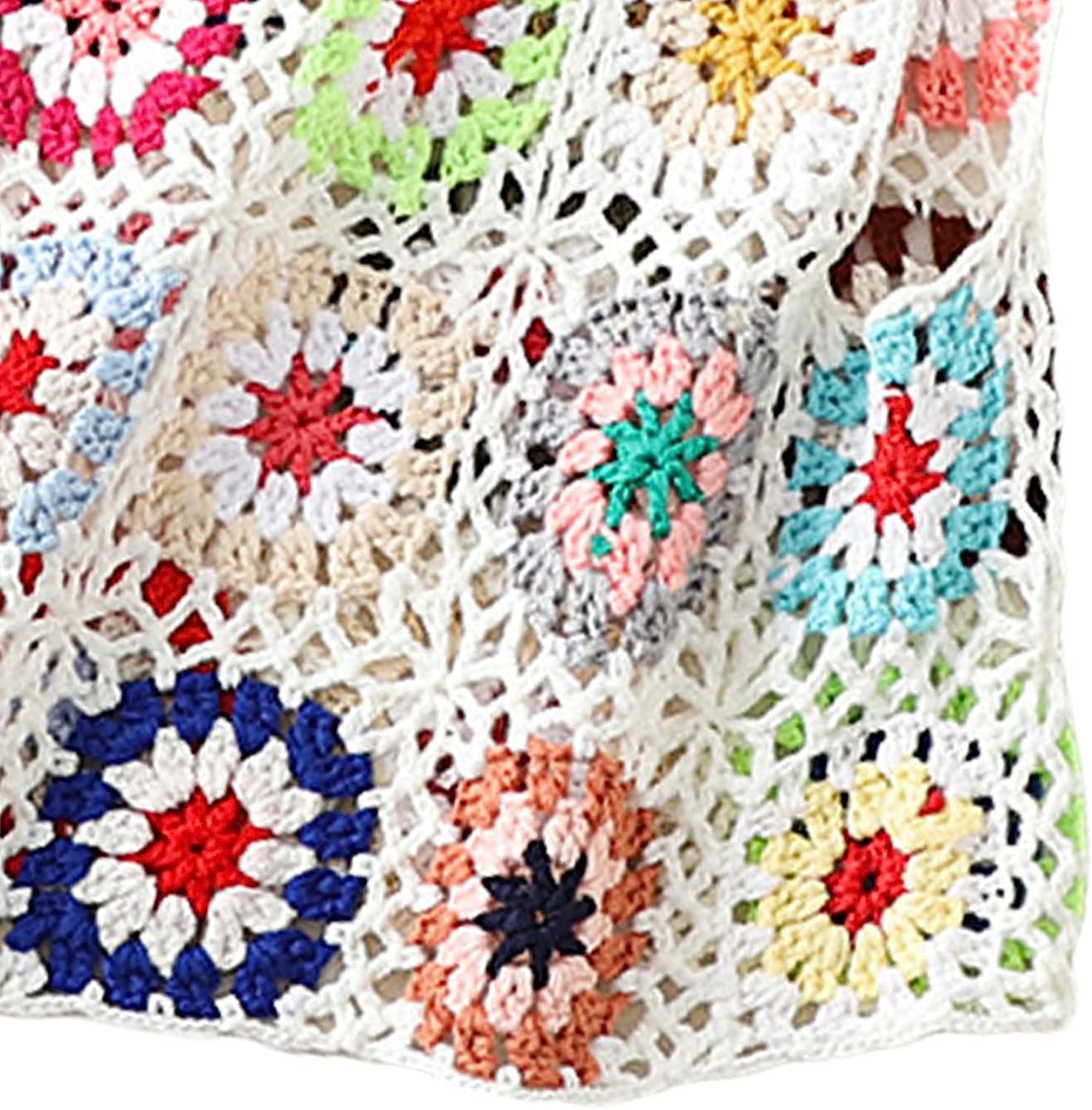 Women's Summer Crochet Tank Top Colorful Floral Embroidery Knit Vest Tops Boho Camisole Beachwear | Amazon (US)