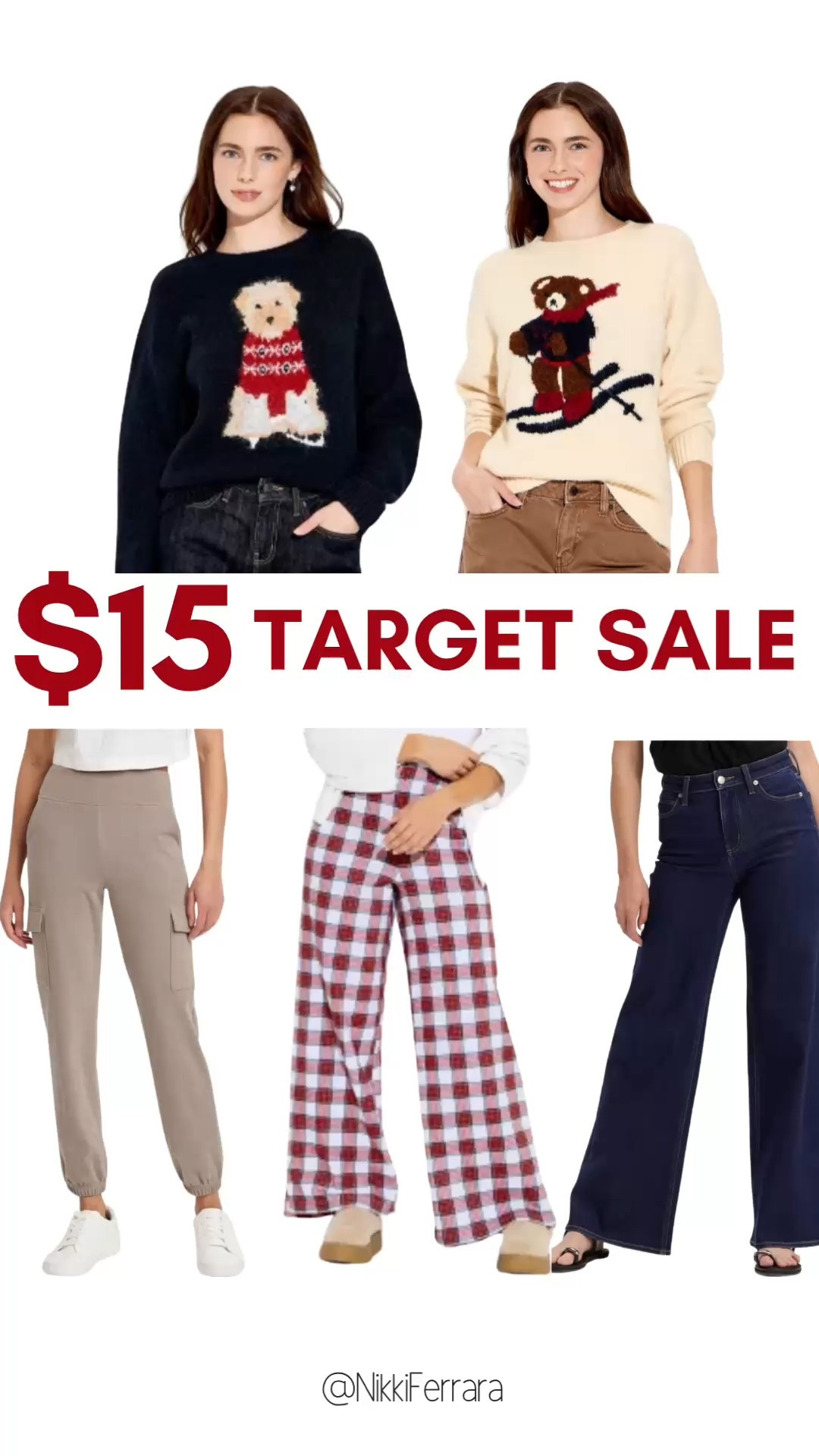 $15 Target Deals! 🎯🚨👌 My fav plaid pants, joggers and jeans from Target all on sale starting at $14 paired with the VIRAL Bear & Doodle sweaters! High sellout risk🎯
.
✨SIZING✨Everything is petite friendly I’m 5’2” 130lbs wearing small top/dress and small/4 reg bottoms 
.
Thanksgiving outfit, sweater dress, floral skirt, Amazon floral skirt, Amazon sweater dress, Amazon Thanksgiving outfit m, Fall sweater, Amazon deals, Amazon sweater, Amazon discount code, cable knit sweater, Cotigan, cardigan, tie front sweater, colorblock sweater, sweater with white lines, stripe sweater, black jeans, brown jeans, skort, wrap skort, pattern skort, floral pattern skort, black and white skort, wrap skort
Amazon basic, travel outfit, 3 piece set, capsule wardrobe, travel outfit, comfy outfits, scuba set, look for less, capsule closet, 2 piece set, workwear, Amazon two piece set, sunglasses, striped dress, blue stripe dress, black jumpsuit, beige jumpsuit, travel outfit, loungewear, comfy outfit, casual outfits, work outfit, workwear, two piece set, 2 piece set, Amazon two piece set, Amazon lounge set 

#LTKsalealert #LTKtravel #LTKworkwear#LTKBacktoSchool #LTKFallSale#LTKxPrimeDay#LTKVideo

#LTKCyberWeek #LTKSaleAlert #LTKHoliday
