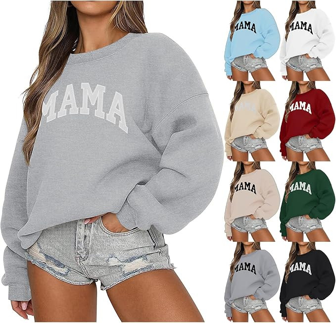 Womens Mama Sweatshirt Oversized Long Sleeve Crewneck Pullover Fall Outfits 2024 Fleece Sweater T... | Amazon (US)
