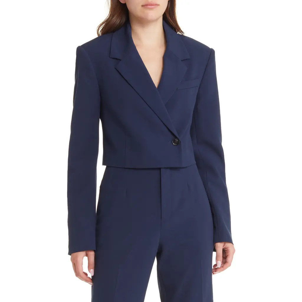 FRAME Strong Shoulder Crop Blazer in Navy at Nordstrom Rack, Size Small | Nordstrom Rack