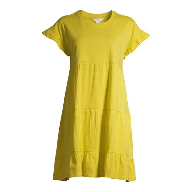 Time and Tru Women's Flutter Sleeve Tiered Dress | Walmart (US)