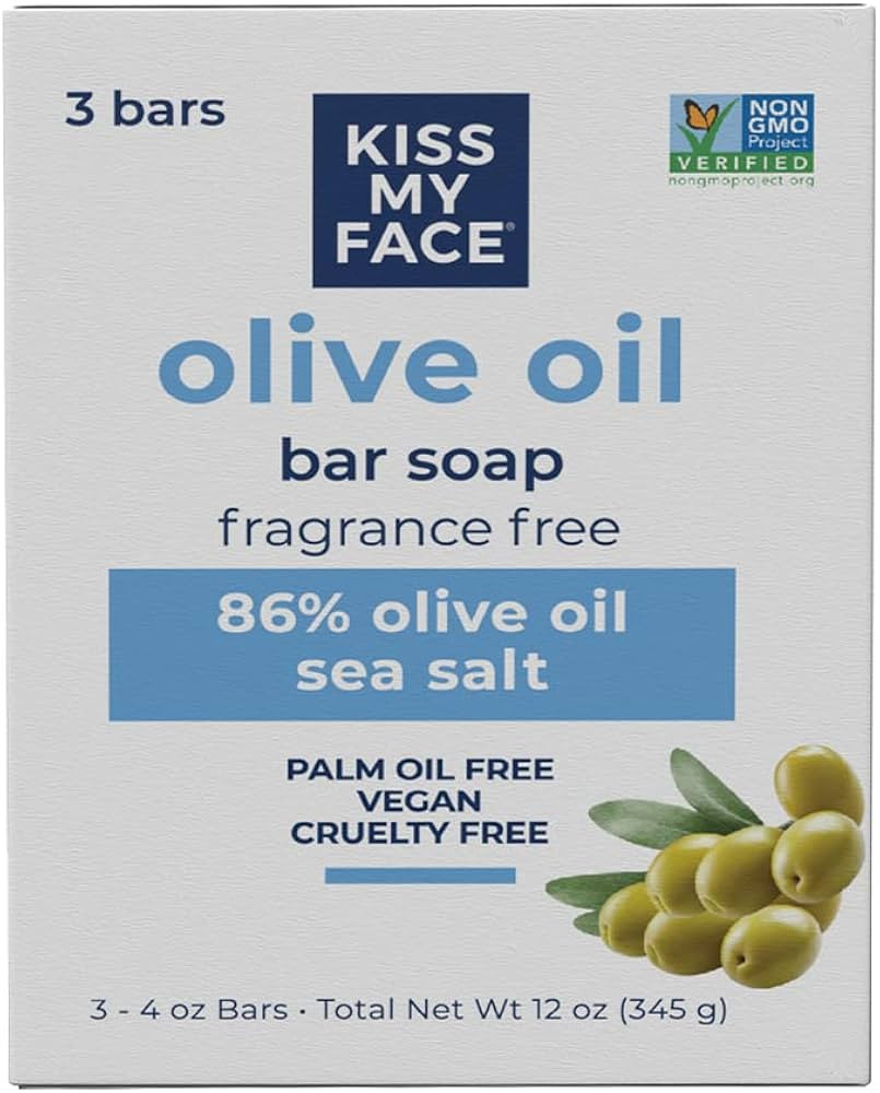 Kiss My Face Olive Oil Fragrance Free Bar Soap, Moisturizing Bar Soap, Cruelty Free Vegan Soap, P... | Amazon (US)