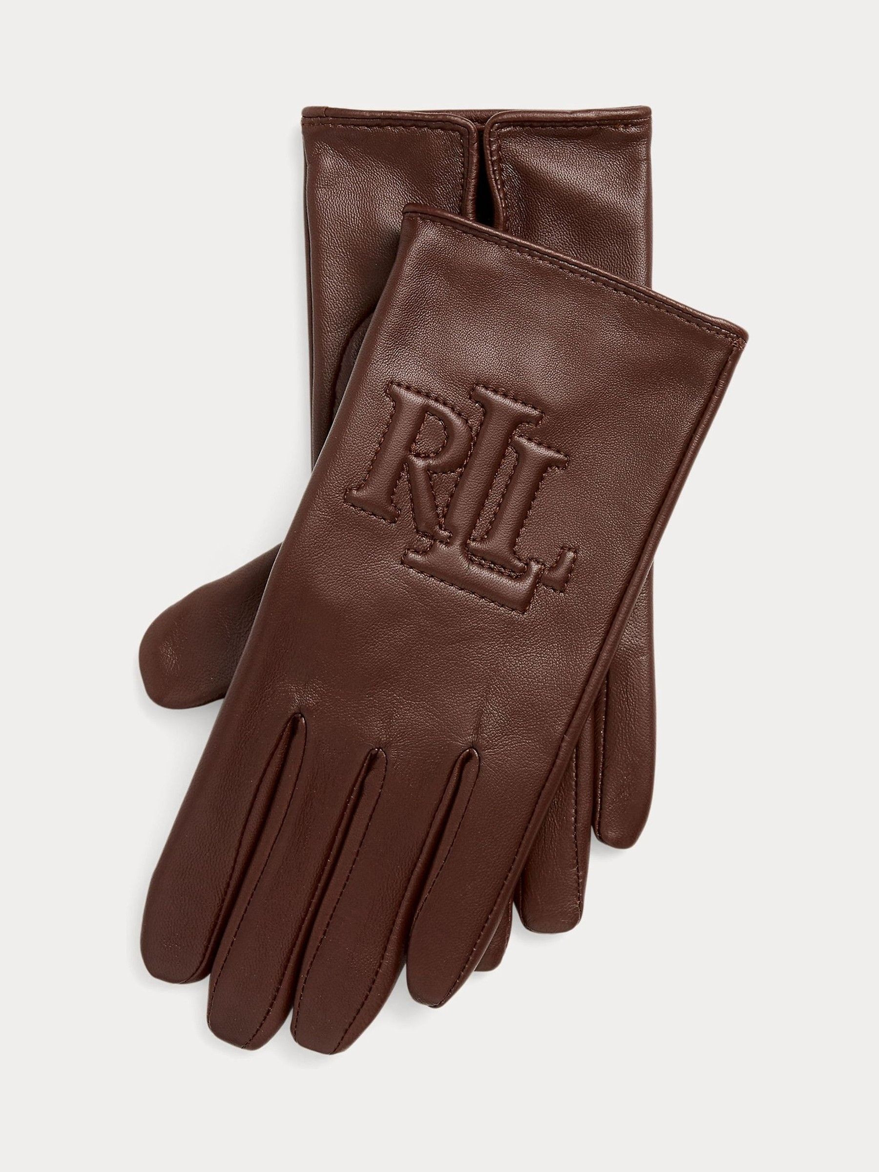 Lauren Ralph Lauren Lauren Ralph Lauren Brown Embossed Logo Leather Gloves | Next US