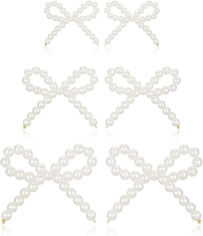 FAUTHENTICUTE 3 Pairs Bow Earrings Imitation Pearls Earrings for Women, Bow Earrings Dangle Earri... | Amazon (US)