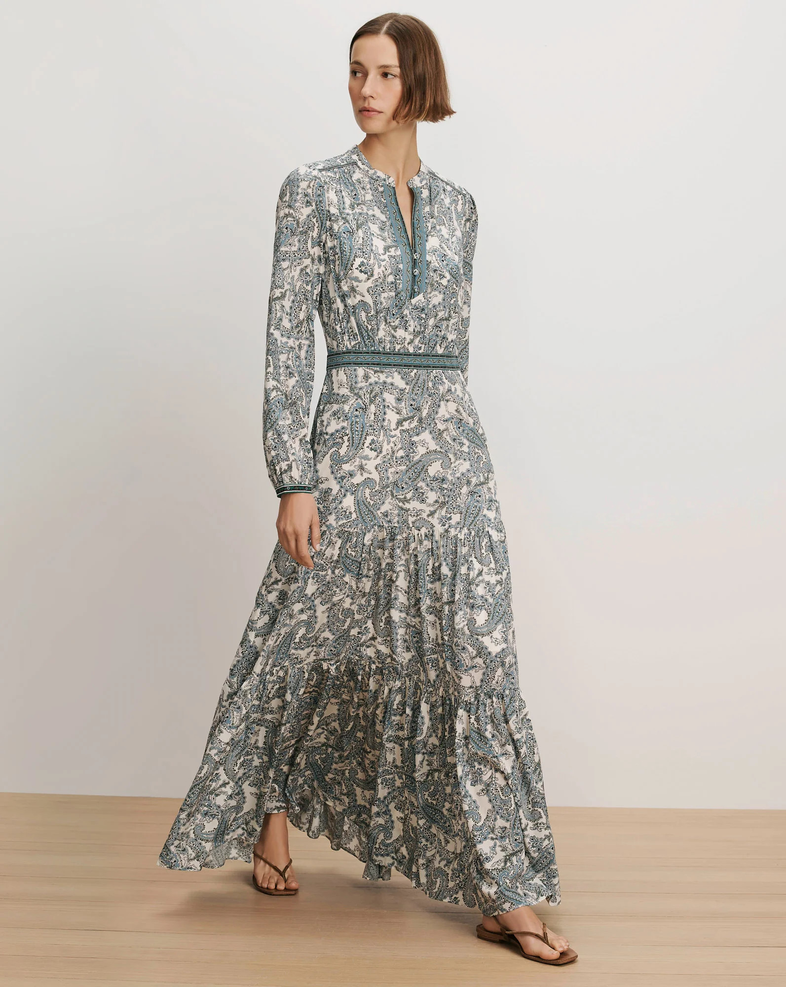 Sama Paisley Maxi Dress in Ecru & Blue Multi | Veronica Beard | Veronica Beard