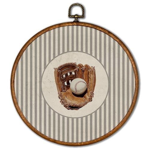KSDUT Vintage Baseball Wall Art Decor - Retro Sports Trendy Wall Art Canvas Frame Hanging Prints, Nursery Sports Gallery Round Wall Art Decor for Boys Room Home Decorations 10"x10" | Amazon (US)