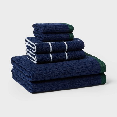 6pc Everyday Ribbed Dorm Towel Set Navy/White - Room Essentials™ | Target
