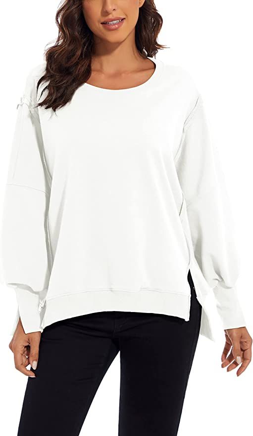 MISSACTIVER Women’s Oversized Contrast Patchwork Sweatshirt Casual Side Split High Low Hem Boyf... | Amazon (US)