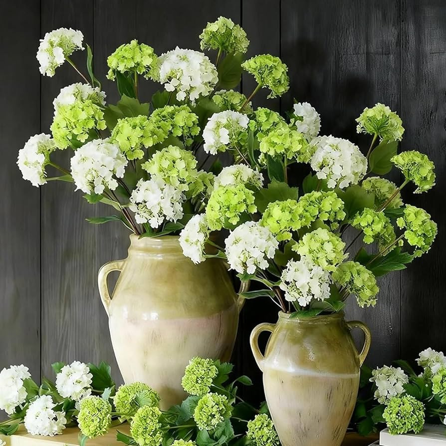 Lyrow 6 Pcs White and Green Hydrangea Artificial Flowers 30.3" Real Touch Faux Hydrangea Flowers ... | Amazon (US)