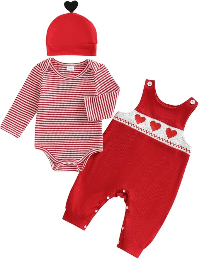 Baby Boy Easter Outfit Newborn Stripe Romper+Bunny Overall Pants+Hat Infant Boys First Easter Out... | Amazon (US)