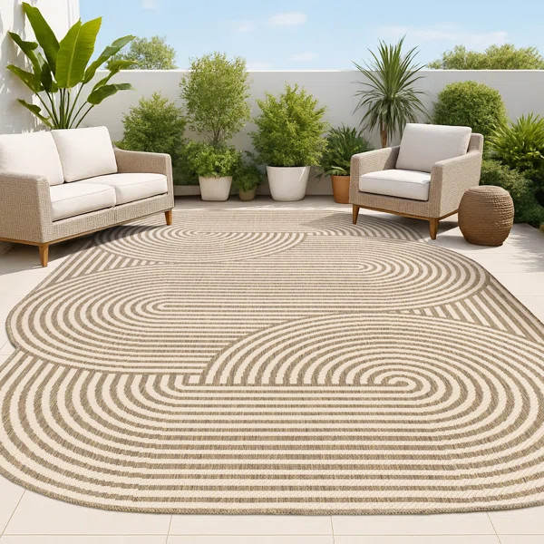 Margot Modern Geometric Arch Stripe Beige/Brown Indoor/Outdoor Rug | Wayfair North America