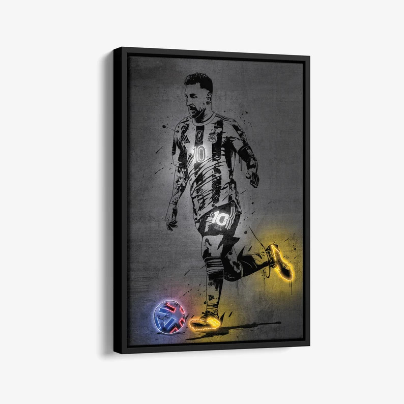 Lionel Messi Poster Neon Argentinian Soccer Player Canvas Wall Football Art Home Decor Framed Pos... | Etsy (US)