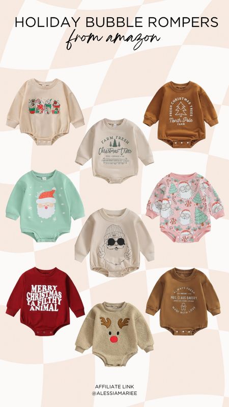Holiday and Christmas sweatshirt bubble rompers for babies and toddlers

#LTKHoliday #LTKSeasonal #LTKbaby
