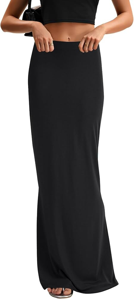 KIFOVEN Women's High Waist Elastic Flare Sexy Bodycon Basic Slim Maxi Skirt | Amazon (US)