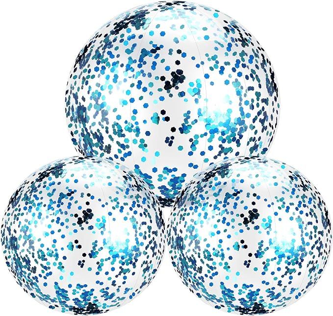 Hsei 3 Pieces Inflatable Beach Ball Glitter Beach Ball Floatable Confetti Ball for Summer Beach, ... | Amazon (US)