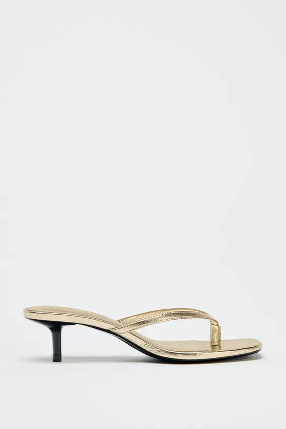 METALLIC KITTEN-HEEL SANDALS | Zara UK