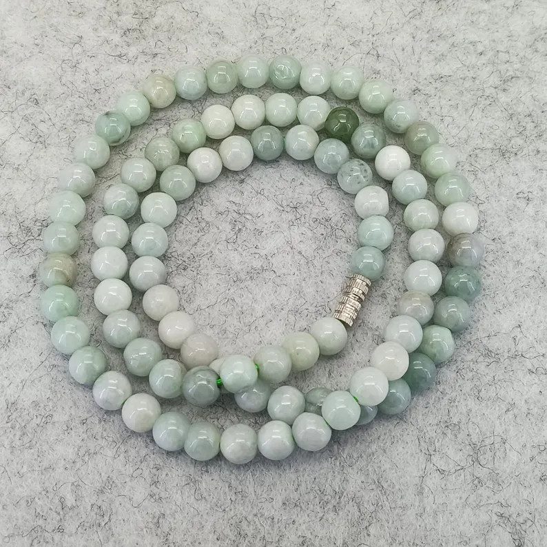 Natural Jadeite Round Beads 6mm Cord Necklace Gemstone Beaded Necklace 16-32 Inches Optional - Et... | Etsy (US)