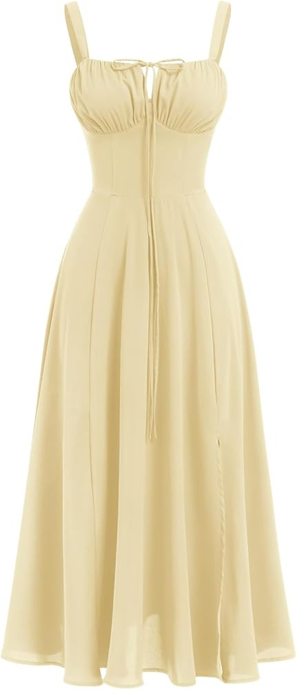 Women Floral Corset Dress Summer Dress 2026 Boho Flowy Slit Lace Up Midi Dresses Going Out A Line... | Amazon (US)