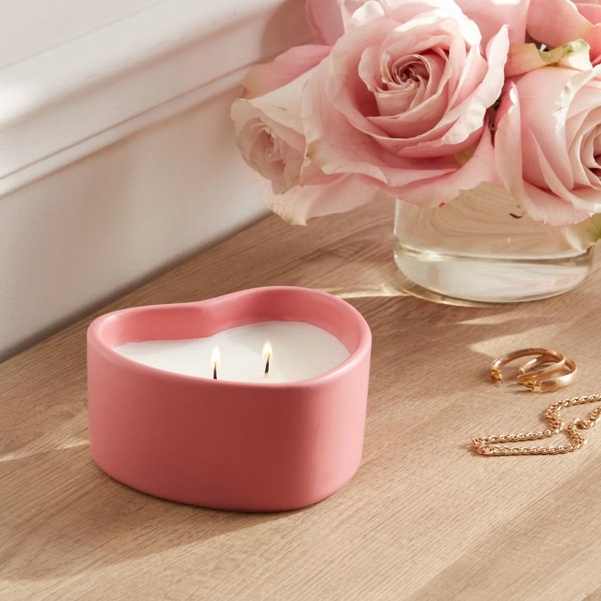 2-Wick 8oz Ceramic Heart Shaped Candle Desert Rose - Threshold™ | Target