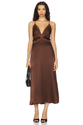 Delta Satin Midi Dress in Bronze | Revolve Clothing (Global)