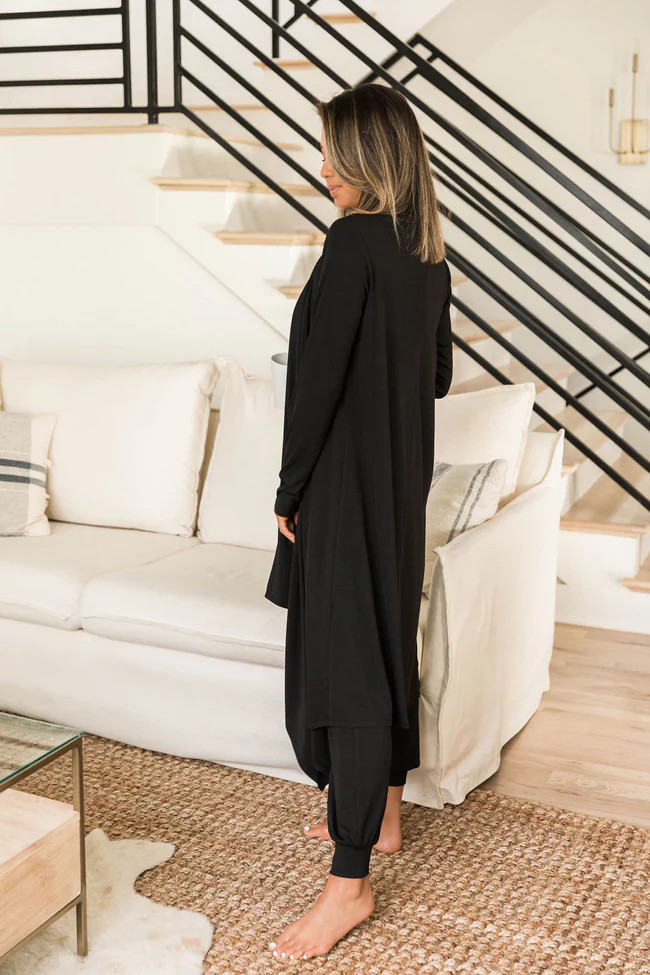 A New Dawn Black Ribbed Duster Cardigan | The Pink Lily Boutique
