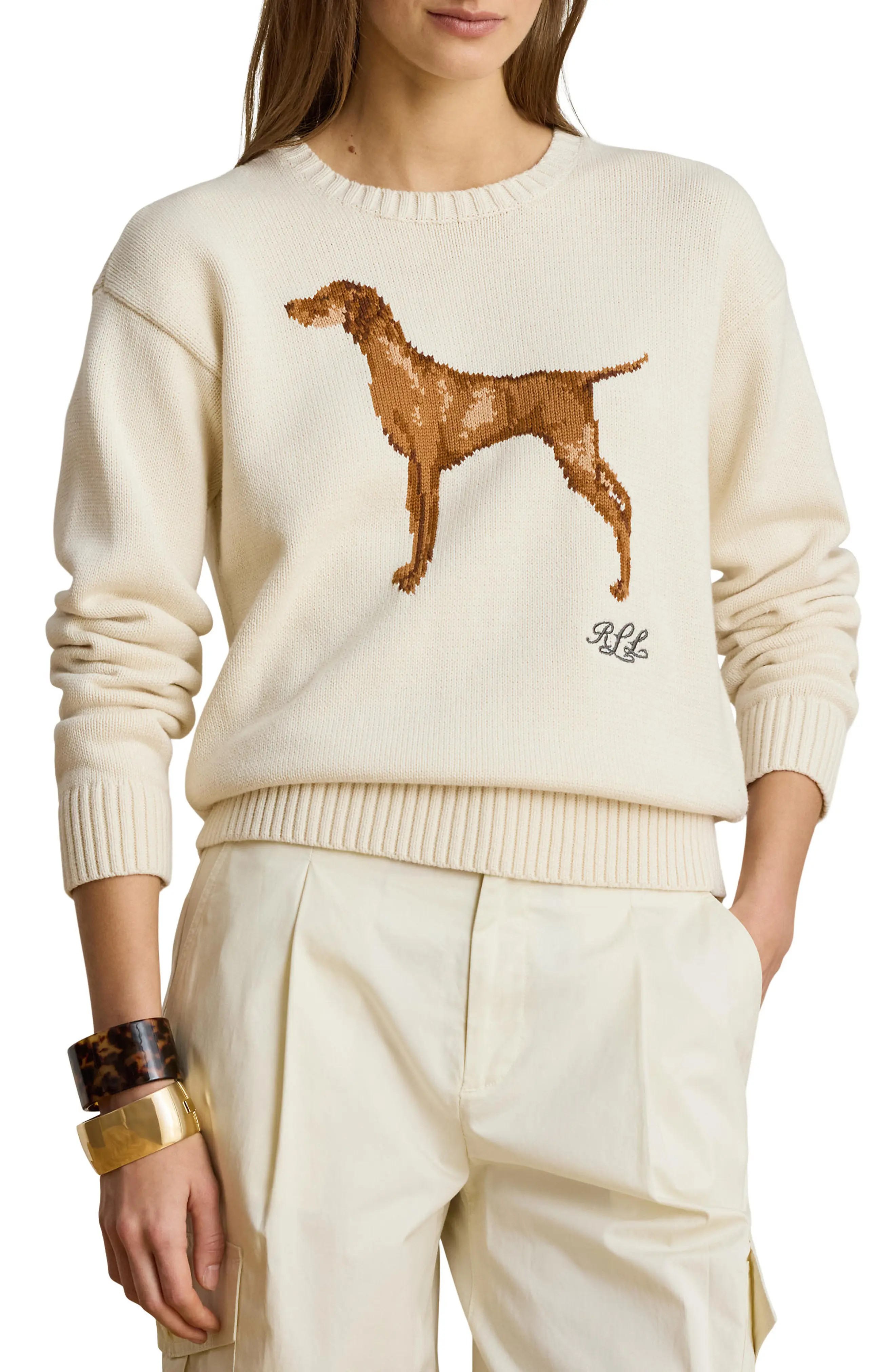 Lauren Ralph Lauren Viszla Graphic Cotton Intarsia Sweater (Women) | Nordstrom | Nordstrom