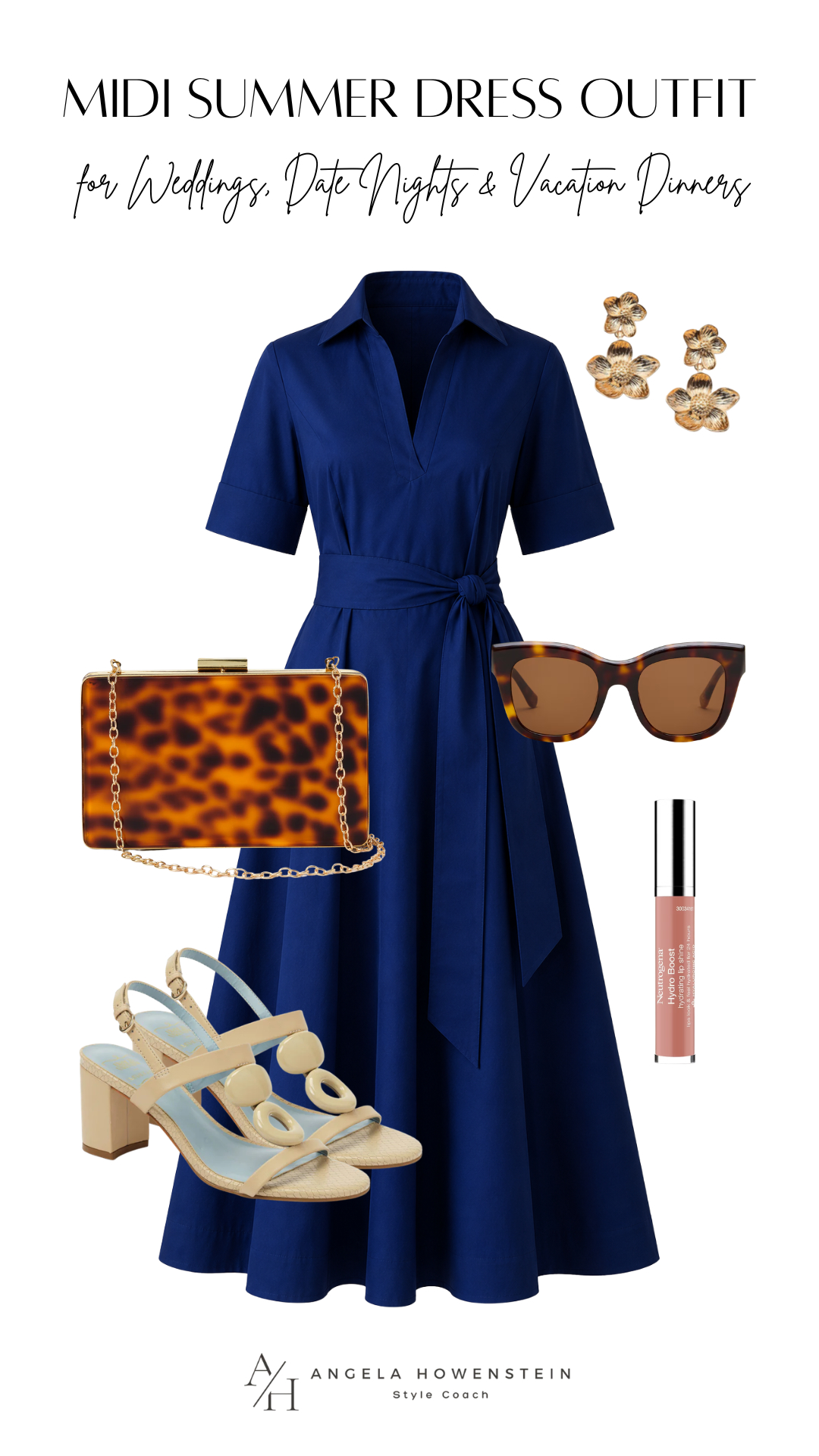 Navy Blue Midi Dress Outfit for Summer Weddings & Vacation Dinners 

 #LTKootd #LTKOver40 #LTKSaleAlert