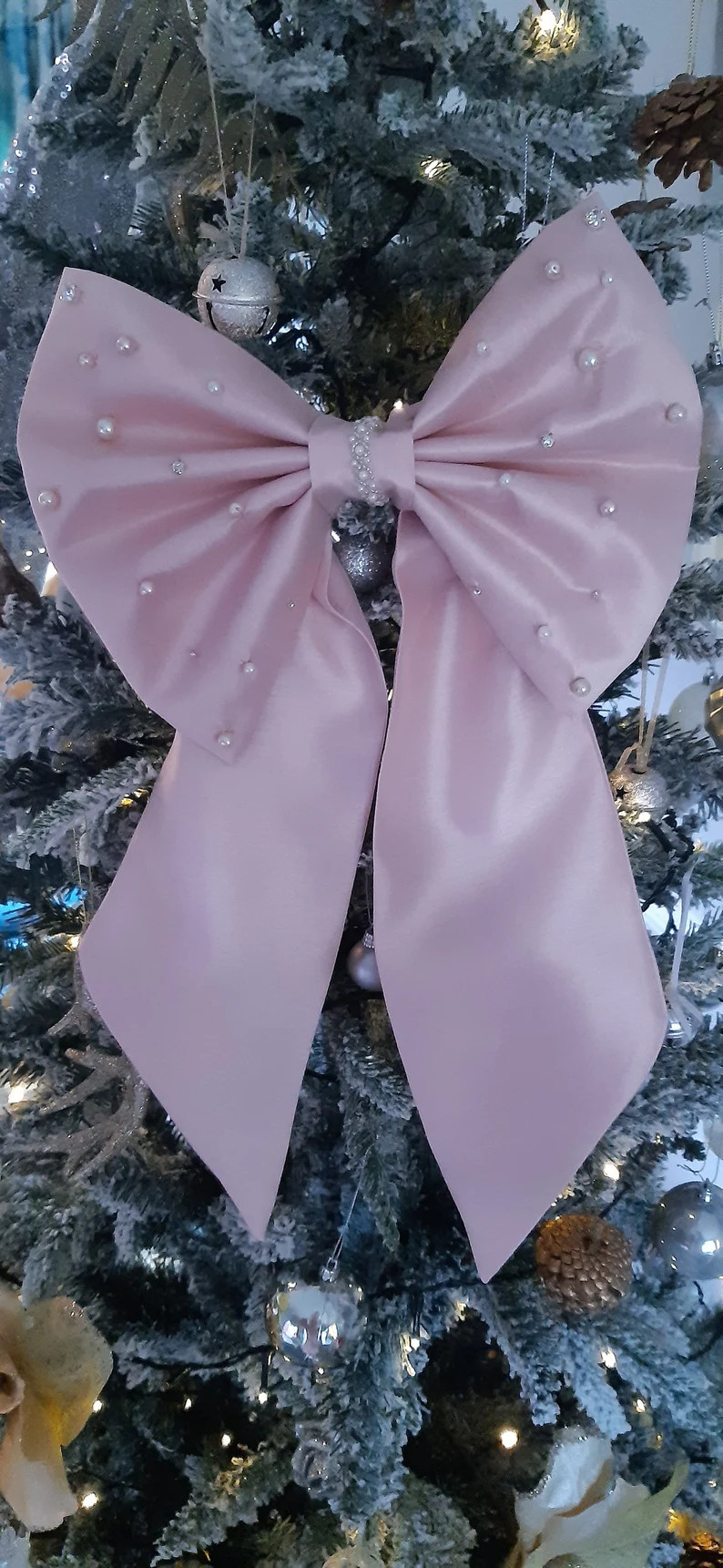Satin and Pearl Christmas Bow - Etsy | Etsy (US)